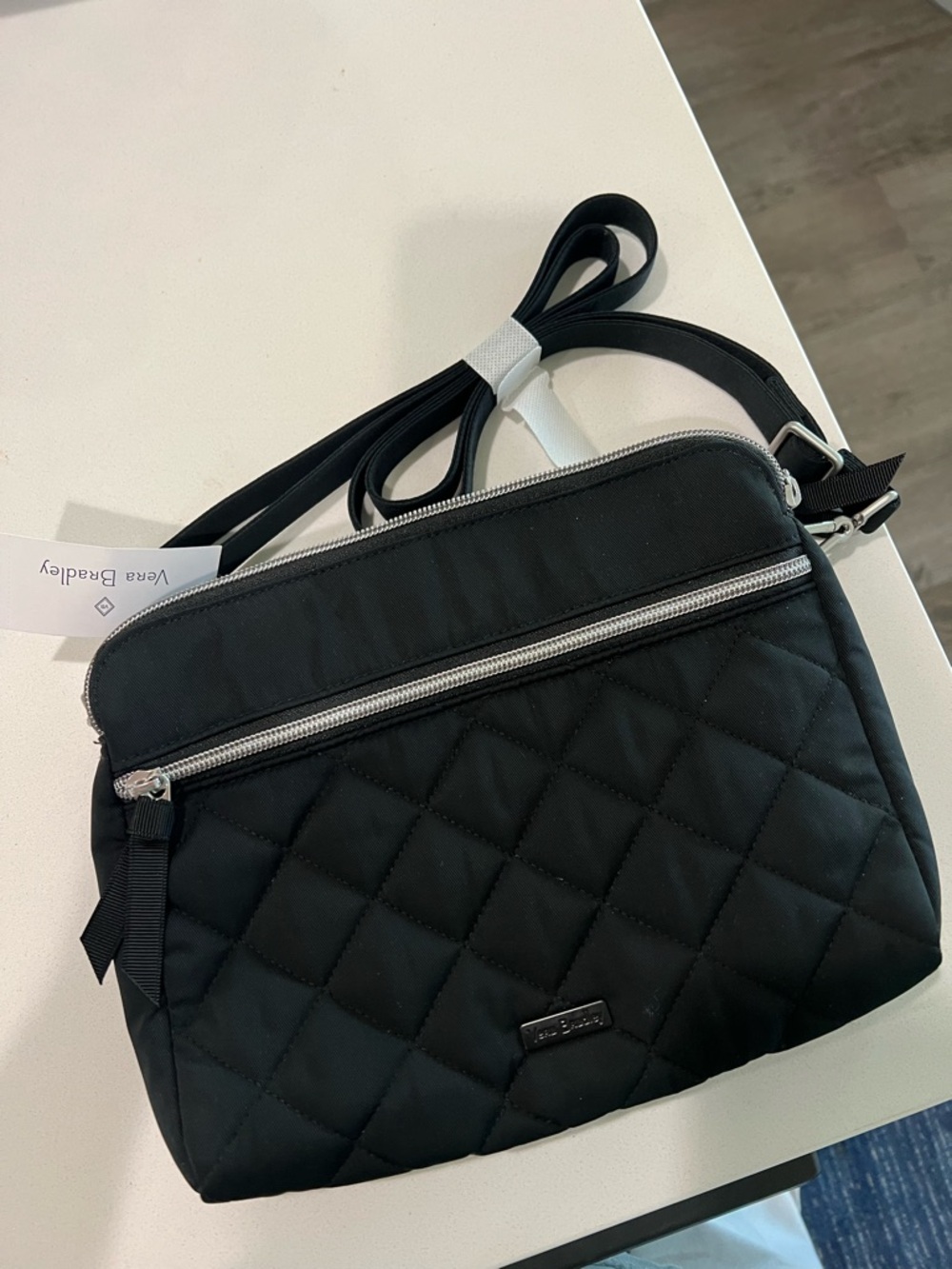 Vera Bradley Black Quilted Crossbody Bag w Triple Compartment